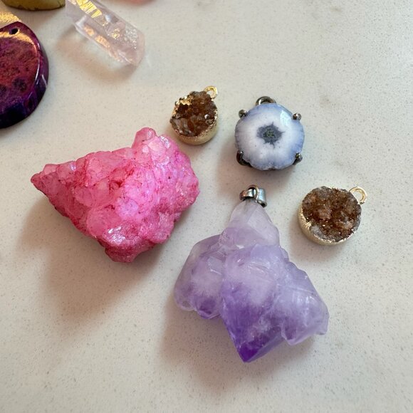 Crystal Druzy and Gemstone Pendant Lot with Moonstone and Amethyst - Picture 8 of 16